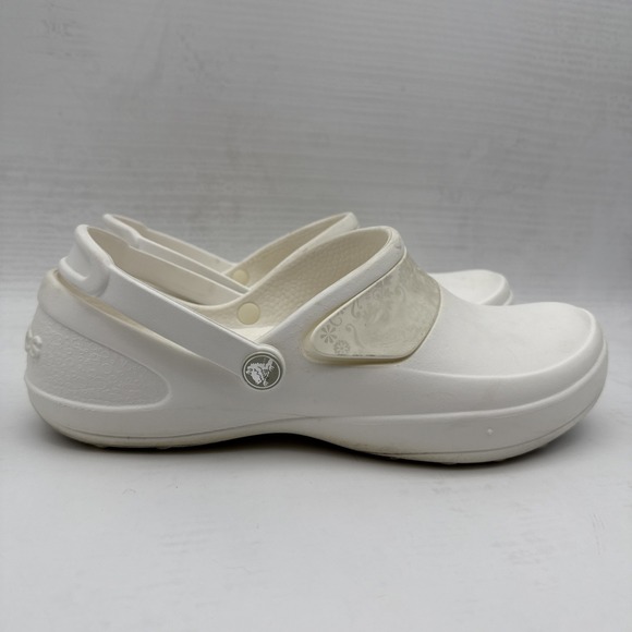 Crocs Women's US 9 Mercy Work, White/Silver Flowers Slip On Shoes - Picture 5 of 16